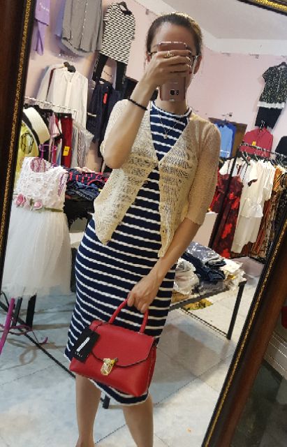 Set váy kẻ và áo cardigan Thu VNXK