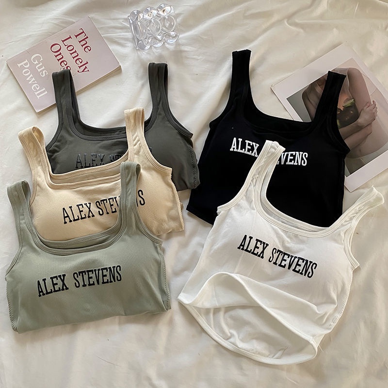 Áo Hai Dây Mỏng Dáng Ngắn In Chữ Thời Trang Trẻ Trung