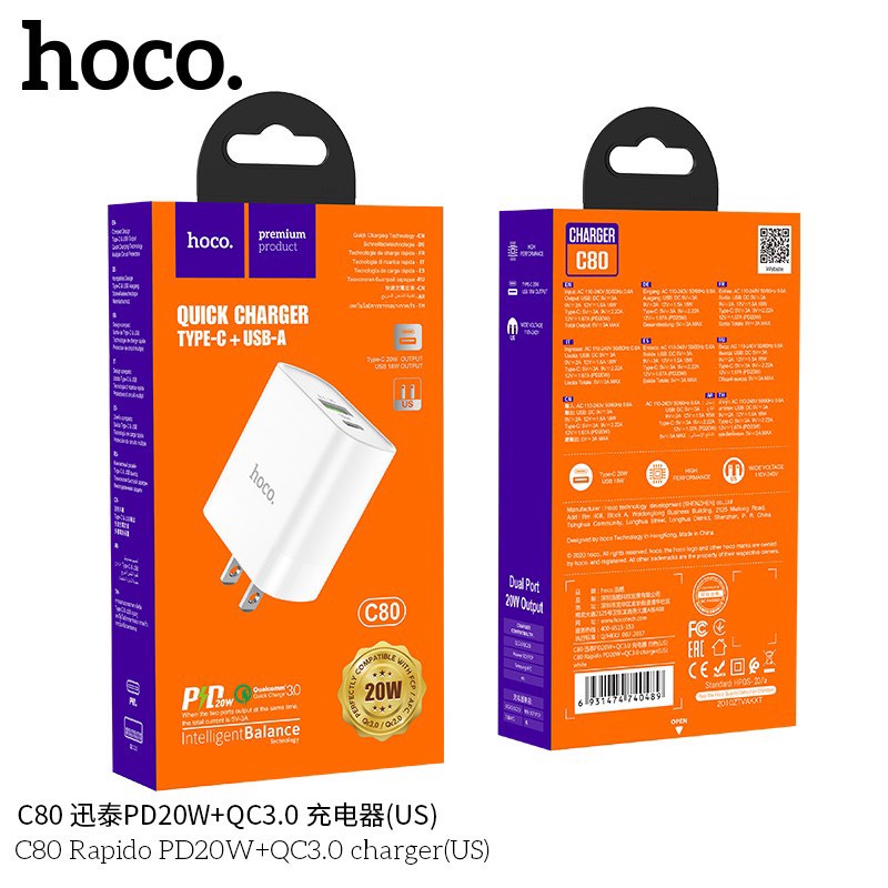 Cóc sạc Hoco C80 20W sạc nhanh