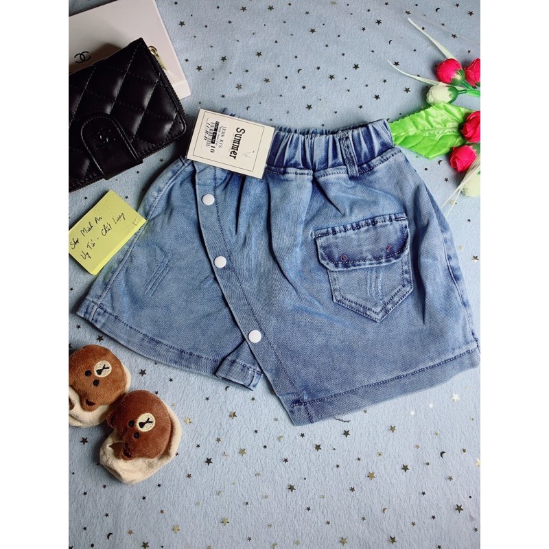 Quần đùi jean giả váy bé gái. Quần đùi đính ngọc bé gái 14-35kg