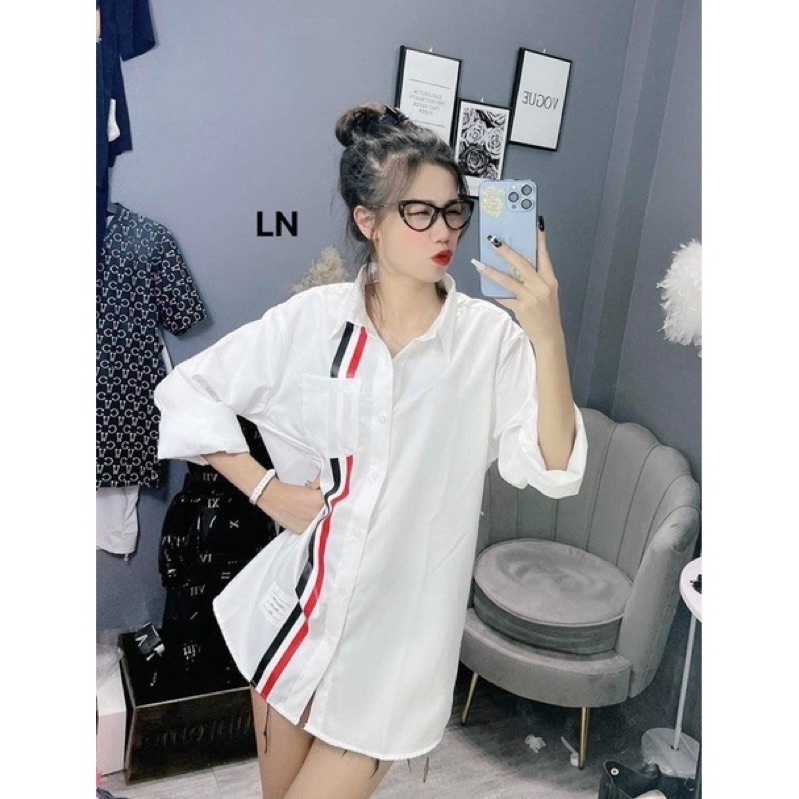 Sơ mi 2 vạch đen đỏ