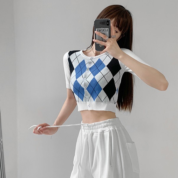 Áo Croptop Dệt Kim Tay Ngắn Kẻ Sọc Kiểu Vintage Thiết Kế Quyến Rũ Dành Cho Nữ