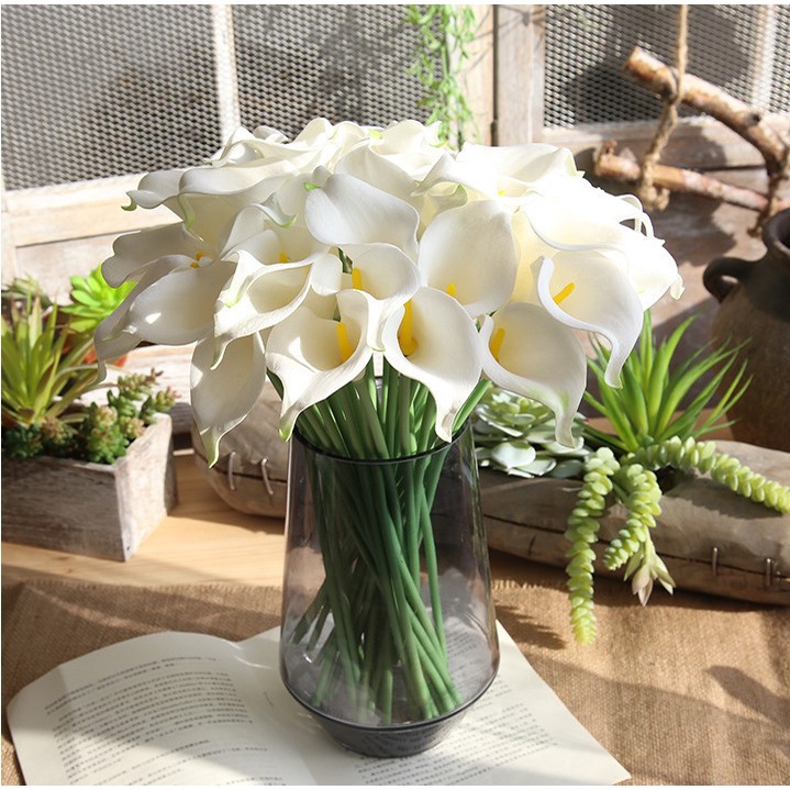 Hoa calla lyli giả chất liệu PU 1 cành 32 cm, hoa rum dùng để trang trí nhà cửa, chụp ảnh.
