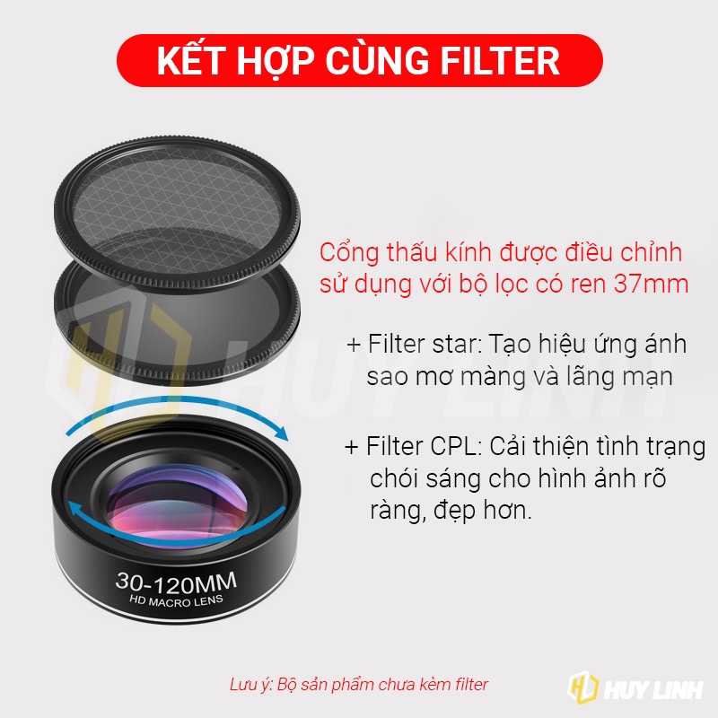 Lens ống kính macro FullHD 4K 30-120mm cho điện thoại chuyên chụp cần cảnh