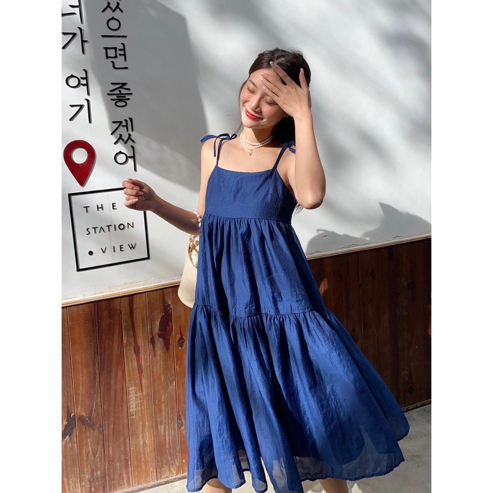 TUBYCATU | Đầm hai dây organza kem/ trắng/ xanh đen/ nude 2 tầng