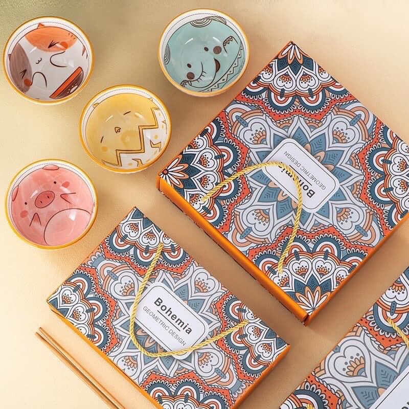 Set hộp 6chén+6 đũa hoa văn,làm quà tặng sang trọng