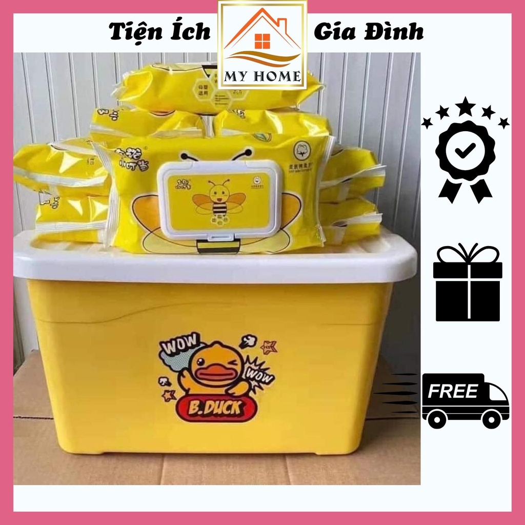 Khăn Ướt Con Vịt Vàng Siêu Đáng Yêu, 1 Gói 80 Khăn, Tặng Kèm Thùng