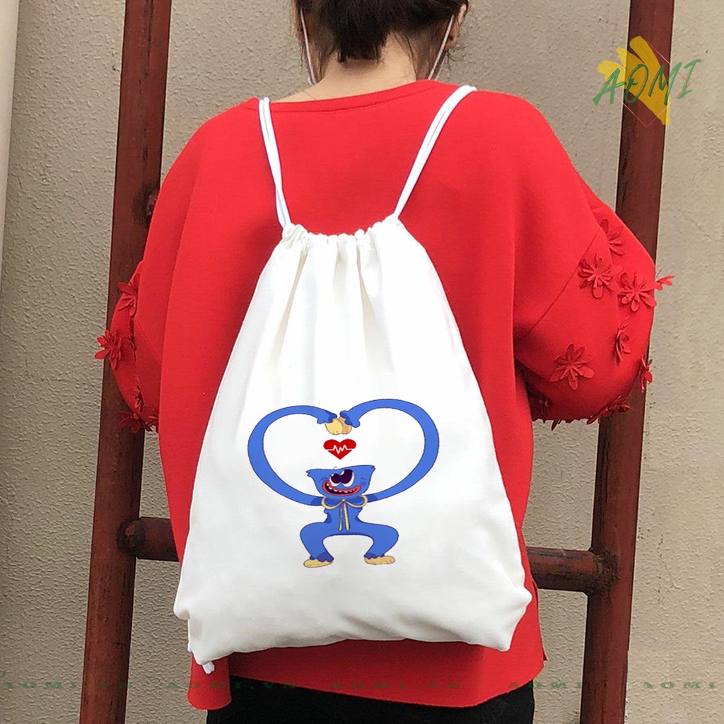 BALO MINI HUGGY WUGGY AOMIVN DÂY RÚT ĐEO VAI 33x38cm NHỎ XINH UNISEX CHẤT CANVAS CUTE TIỆN ÍCH DU LỊCH DẠO PHỐ
