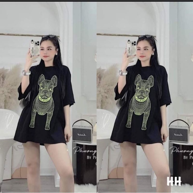 áo phông màu đen hình chó phản quang
