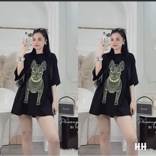 Áo phông màu đen hình chó phản quang