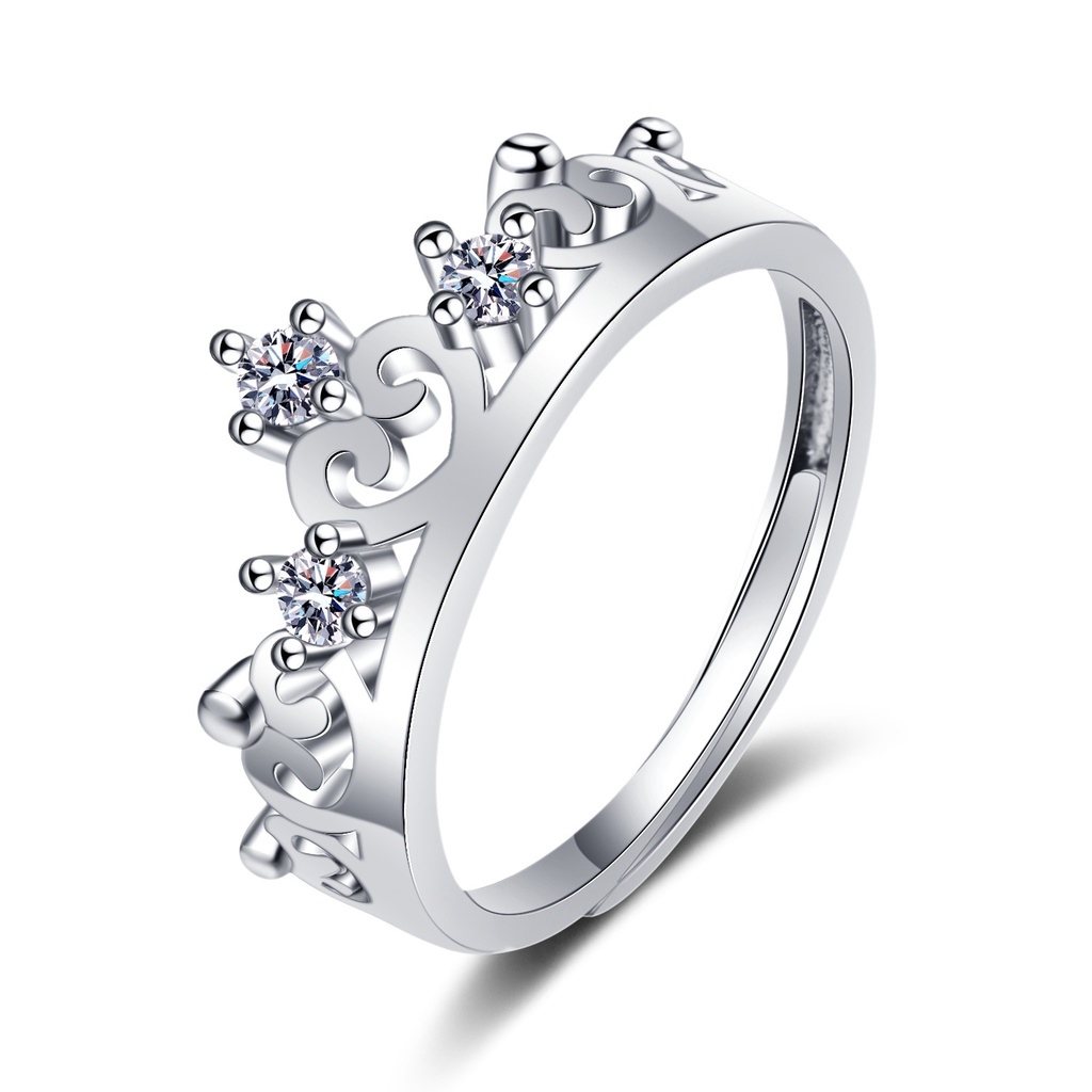 Nhẫn Hình Vương Miện Màu Trắng Đính Đá Sapphire Đơn Giản Thời Trang Cho Nữ