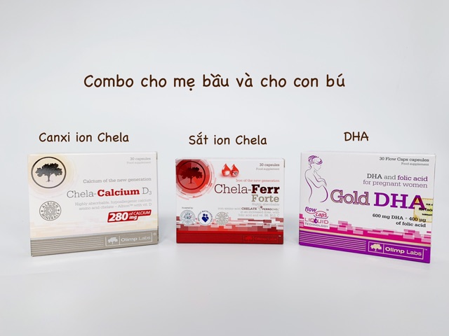 COMBO Chela Canxi D3 - Chela Sắt - Gold DHA - Bổ sung vi chất cho mẹ bầu và sau sinh