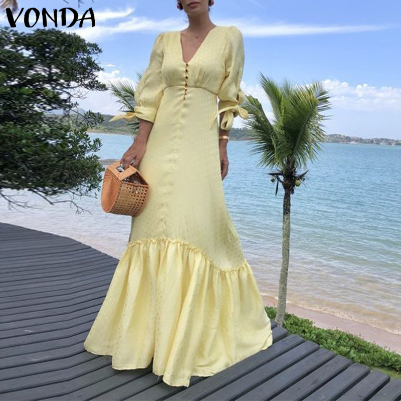 Đầm maxi Vonda tay lửng cổ V gợi cảm cho nữ