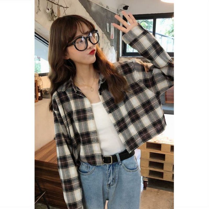 Áo Khoác Sơ Mi Sọc Caro Ulzzang Cá Tính