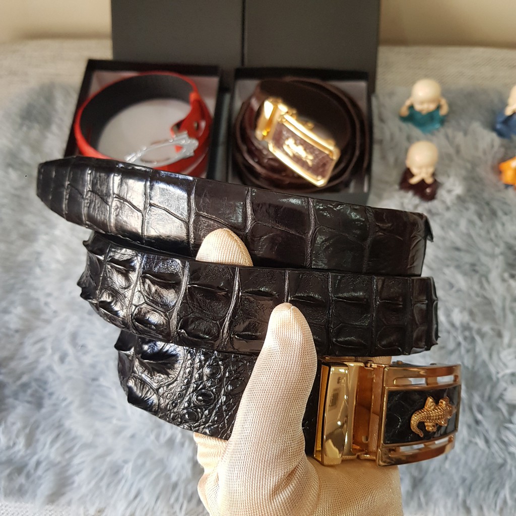 Dây Lưng Cá Sấu, Màu Đen I Dây Lưng Da Cá Sấu Ghép Bản 3,5 cm I Bảo Hành 24 Tháng