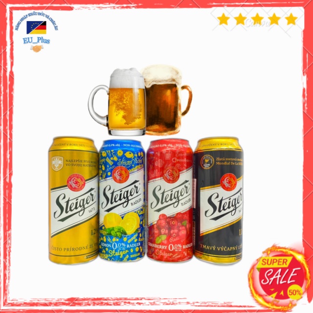 Bia Steiger, 4.5% lon 500ml, hàng nhập khẩu chính hãng tại Tiệp
