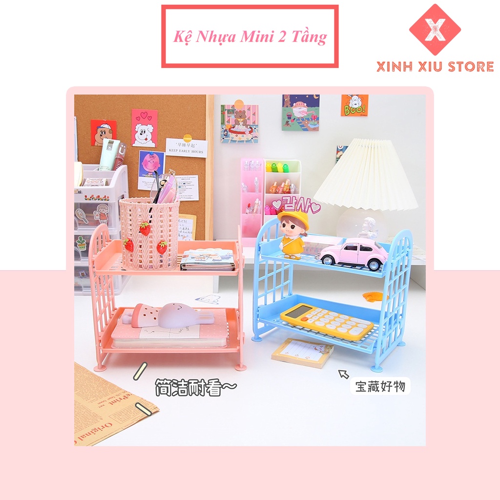 Kệ Nhựa Mini 2 Tầng Siêu Xinh Đựng Đồ Đa Năng Văn Phòng, Bàn Học, Gia Vị Nhà Bếp (Nhiều Màu)