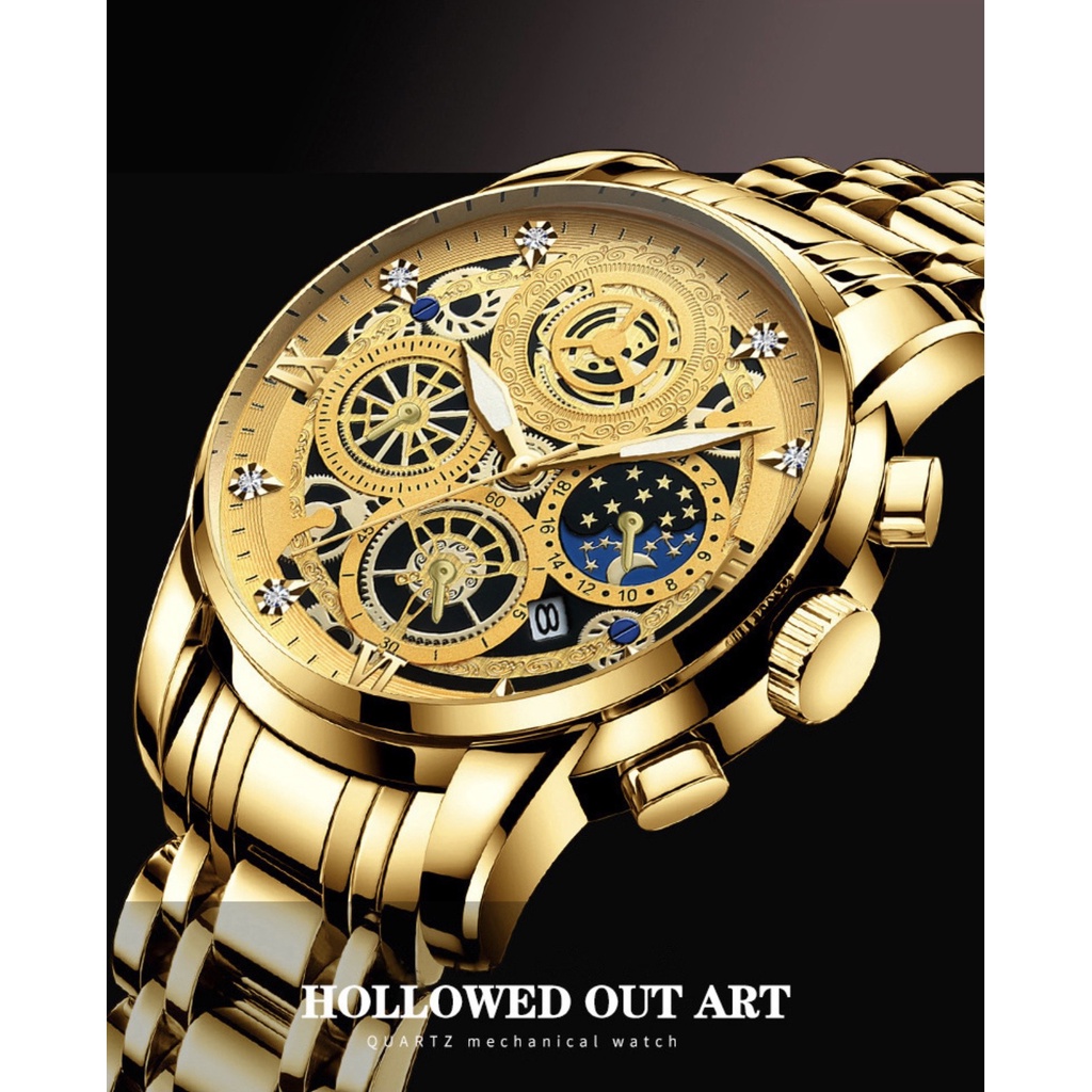 Đồng hồ nam FNGEEN F22 mặt tròn có lịch ngày dây thép không gỉ