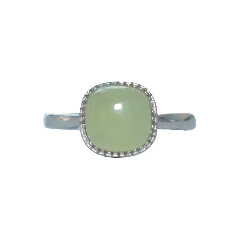 Nhẫn Mạ Vàng 18k Đính Đá Ngọc Bích Nhân Tạo Hình Khối Lập Phương Sang Trọng Cho Nữ