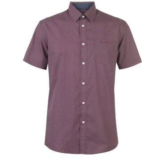 Áo sơ mi ngắn tay Pierre Cardin in hình học đỏ mận - Thời trang công sở Puka