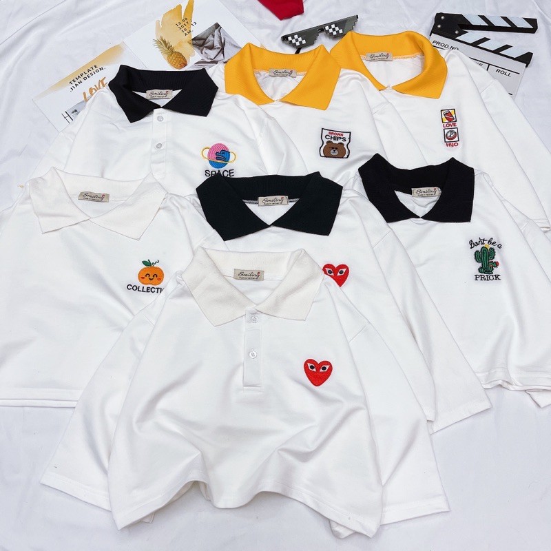 ÁO CROPTOP POLO OVERSIZED THÊU LOGO - TRẮNG