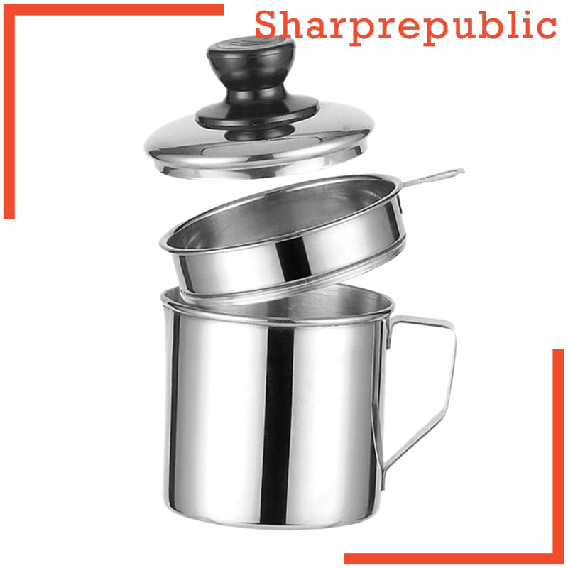 [SHARPREPUBLIC]Stainless Steel Cooking Oil Storage Can Strainer Bacon Grease Containers 4\'\'
