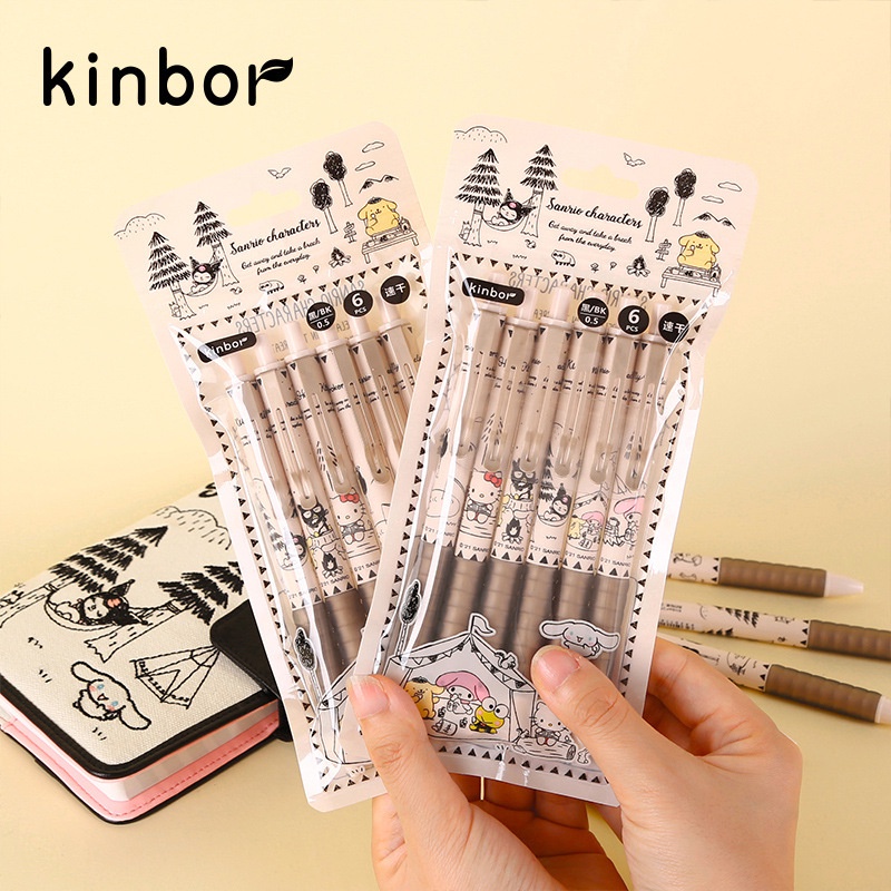 Bút Gel Bấm Ngòi 0.5mm Kuromi Hello Kitty kinbor Sanrio Cho Cắm Trại