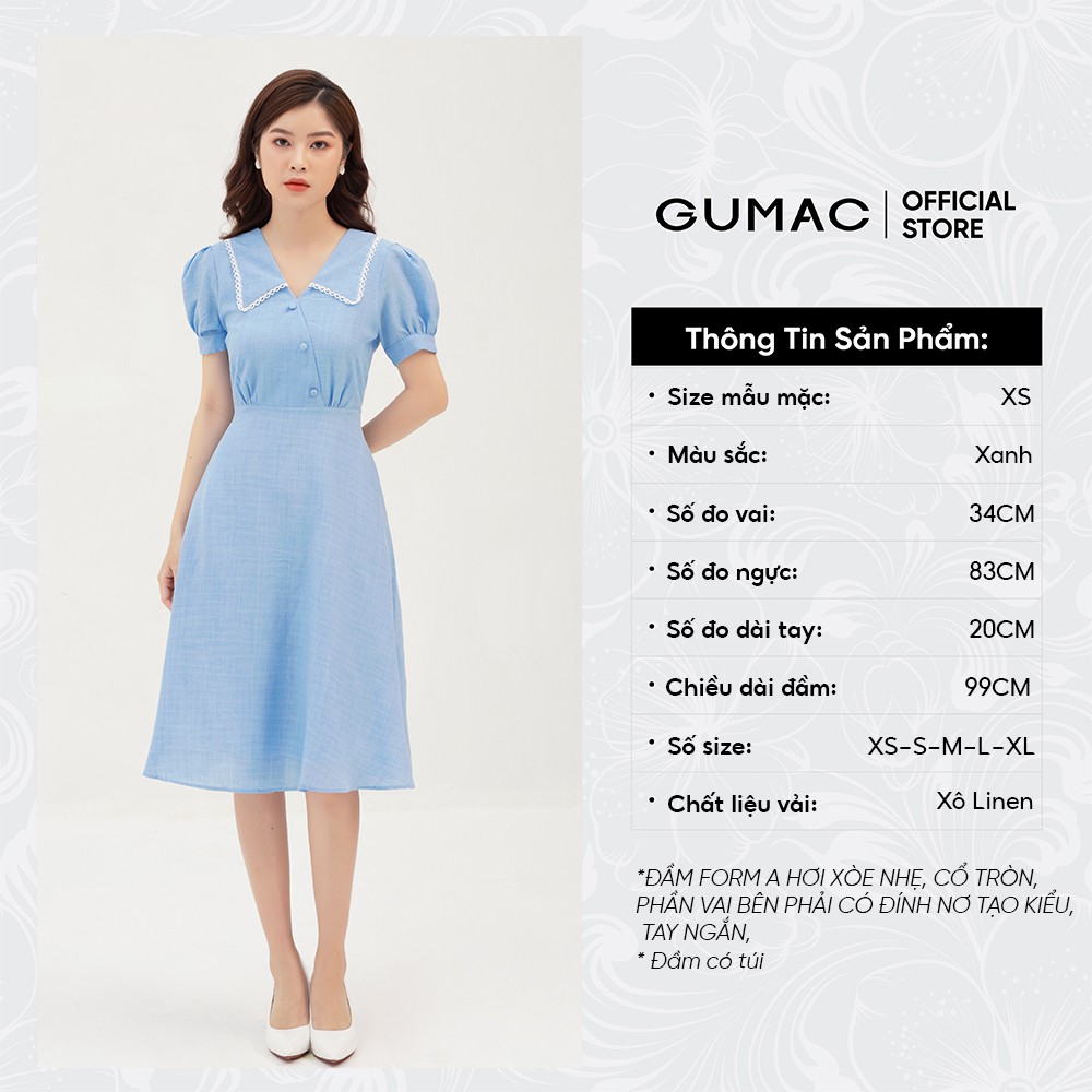 Đầm xòe nữ cổ viền đăng ten GUMAC màu xanh, đủ size, phòng cách thanh lịch, sang trọng DB310 | BigBuy360 - bigbuy360.vn