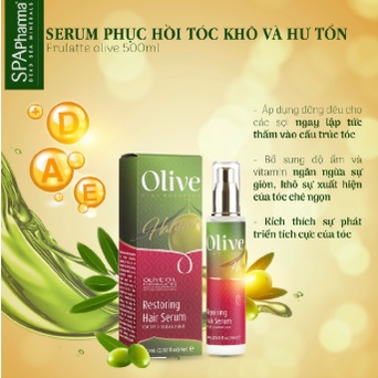 Tinh chất phục hồi tóc hư tổn Spa Pharma Olive Restoring Hair Serum for Dry &amp; Damaged Hair 60ml