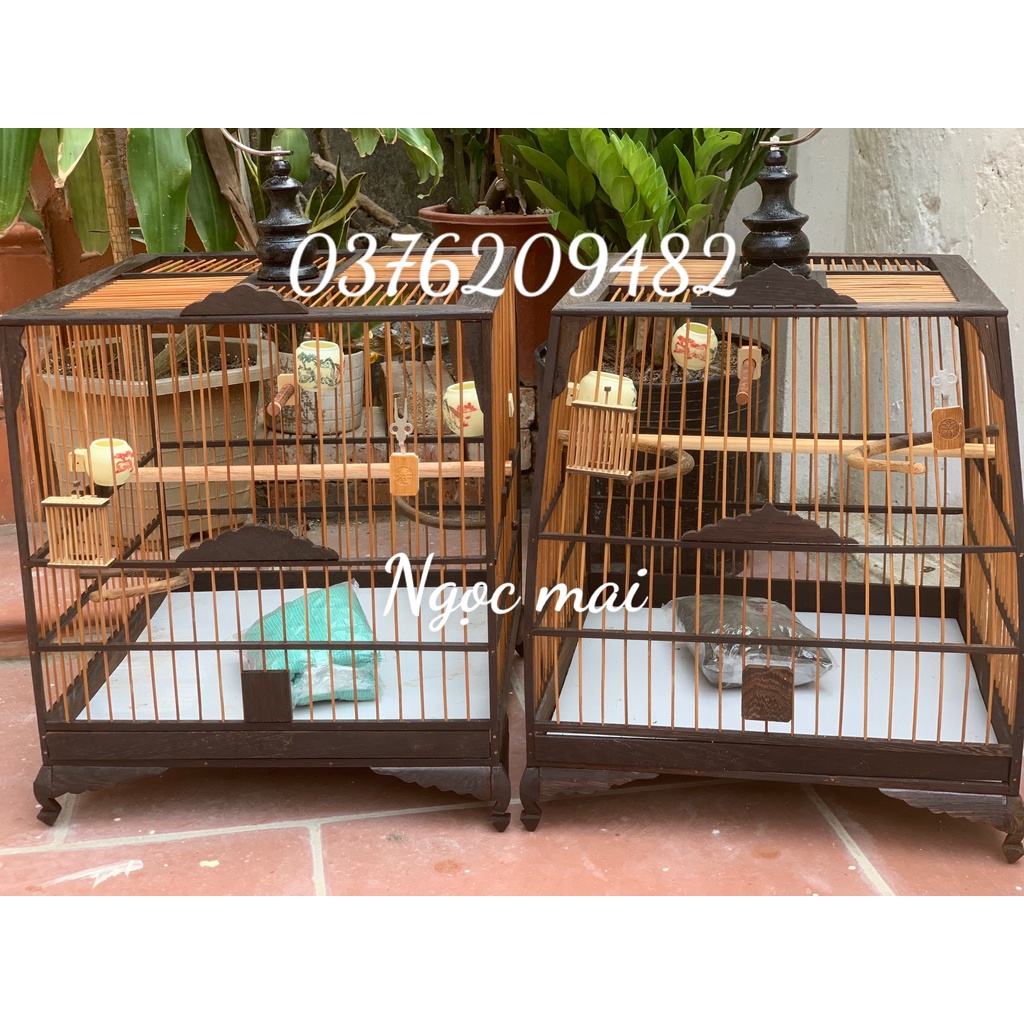 Khung Lồng Chim Chào Mào Gỗ Mun Đuôi Công Chân Quỳ Lá Đề Vân Đẹp Đủ Phụ Kiện Tự Ráp Chắc Chắn