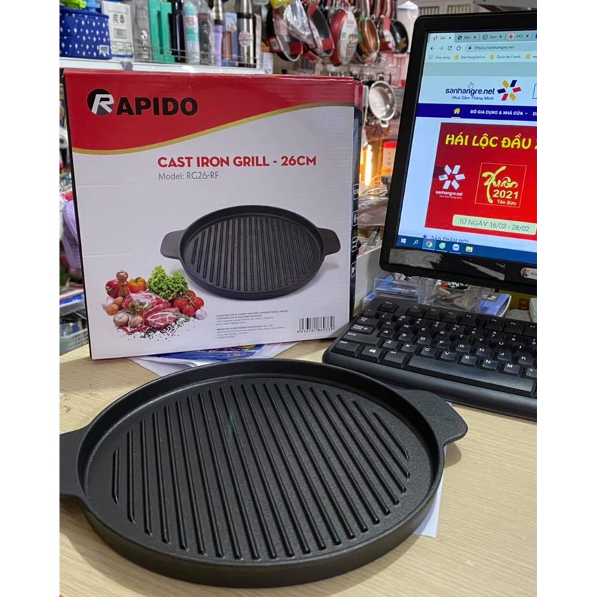 Chảo gang nướng 26cm Rapido Cast Iron Grill dùng bếp từ