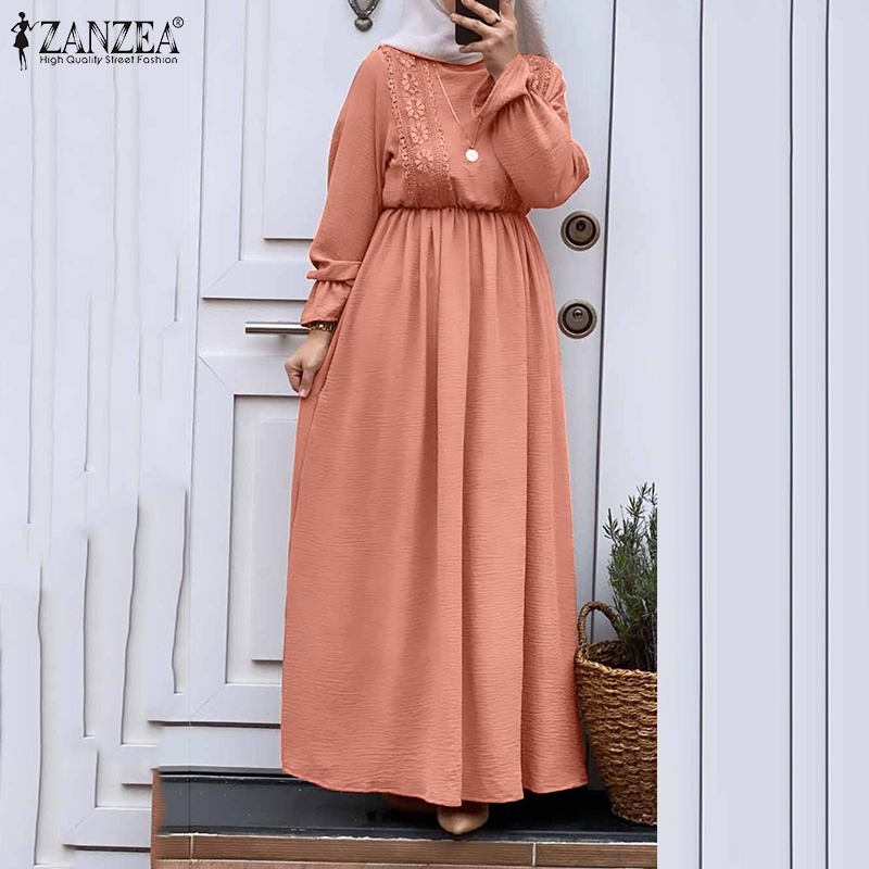 Zanzea Đầm Nữ Dài Phối Ren Phong Cách Hồi Giáo