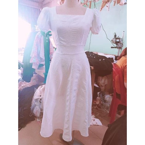 Váy đầm dáng xoè maxi dài quá gối màu trắng đẹp rẻ xinh trẻ trung teen hàn quốc VN
