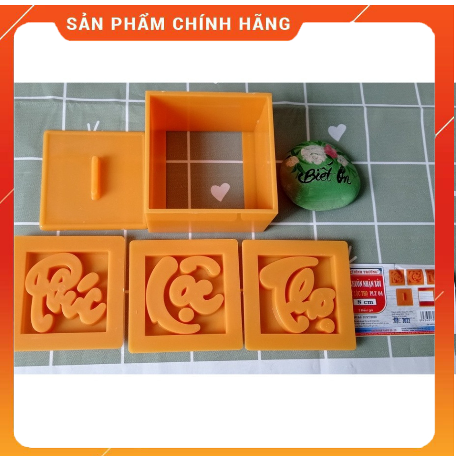Khuôn nhận xôi Vĩnh Trường hình vuông Phúc-Lộc-Thọ 8cm (Bộ 3 khuôn/gói)