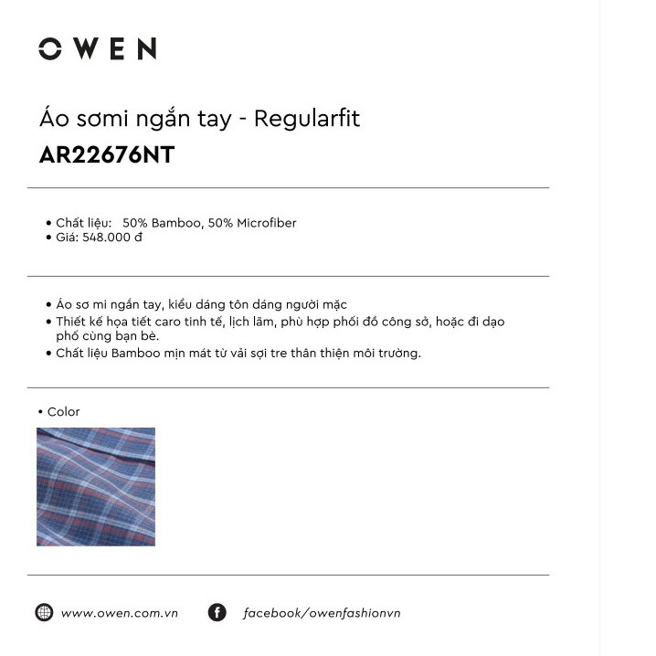 OWEN - Áo sơ mi dài tay Owen regularfit chất sợi tre ca rô xanh 23381 | BigBuy360 - bigbuy360.vn