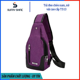 Túi đeo chéo nữ, nam tích hợp cổng kết nối USB, chất liệu vải canvas siêu chống nước T513