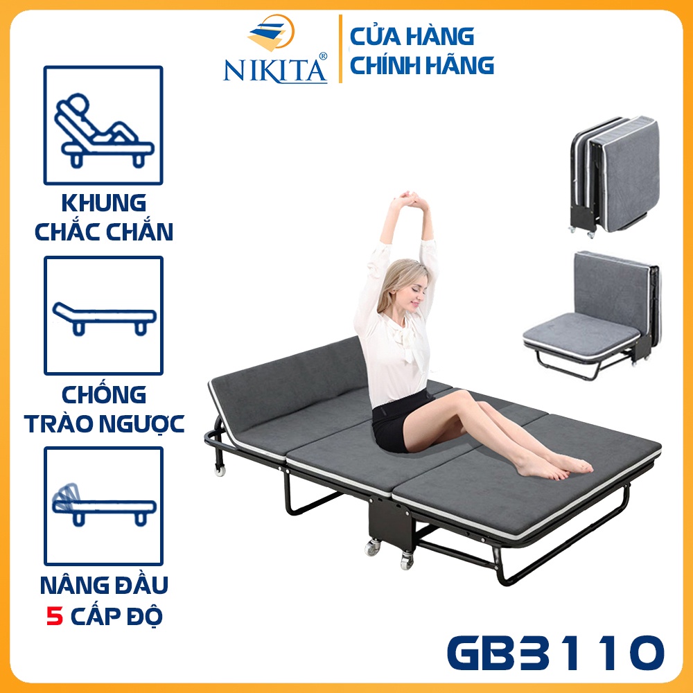 [Mã BMLT300 giảm 10% đơn 499K] Giường gấp ba khúc NIKITA GB3110 rộng 110cm màu XÁM xanh