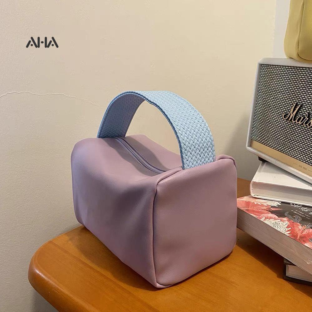 Túi Đựng Mỹ Phẩm Bằng Da Sức Chứa Lớn Màu Kẹo Ngọt Xinh Xắn Tiện Dụng