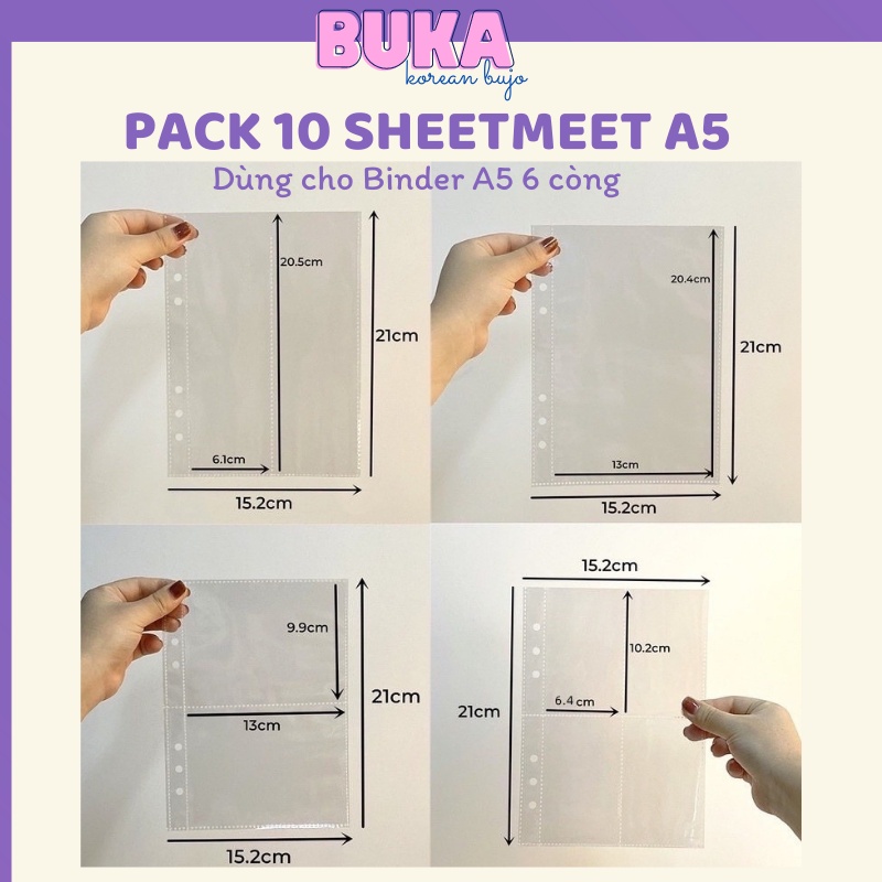 Sheet Meet chứa ảnh Buka nhiều kích thước trong suốt A5 6 lỗ (CHƯA KÈM BÌA) đựng card, banner, strip cho binder