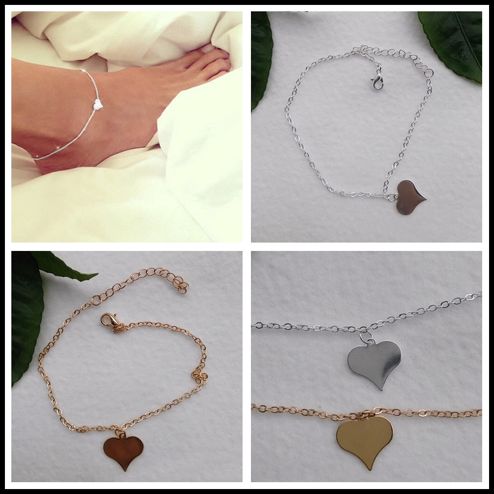 Lắc chân vòng chuỗi có thể điều chỉnh mặt hình trái tim