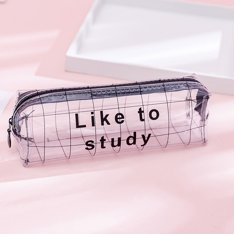 1 Cái Đơn Giản Trong Suốt Chữ PVC Túi Đựng Bút Chì Học Sinh Di Động Túi Đựng Văn Phòng Phẩm Túi