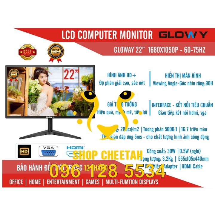 Màn hình LCD Gloway 22 inch - Full HD 1680 x 1050P - Chính hãng – Bảo hành 24 tháng