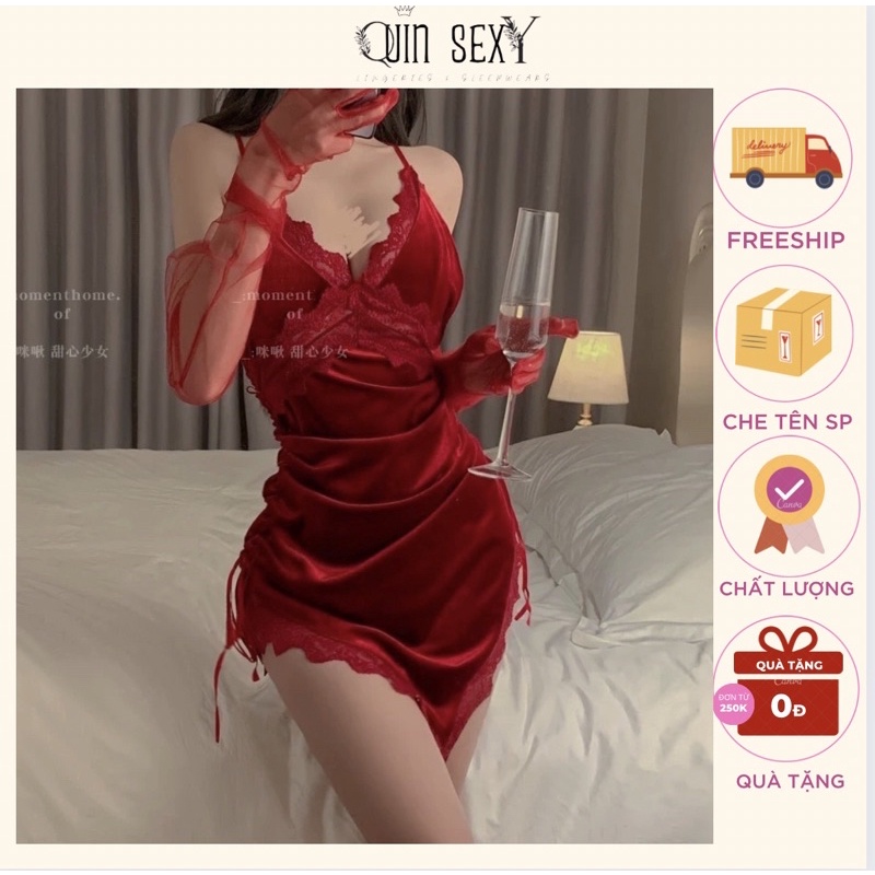 Váy ngủ nhung vạt chéo quyến rũ VN038