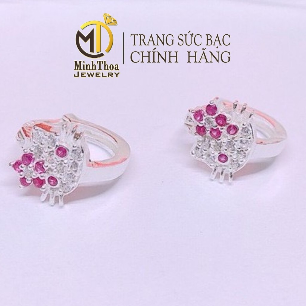 Bông tai kitty bạc bé gái, hoa tai bạc trẻ em hình mèo kitty đính đá trang sức Minh Thoa JEWELRY