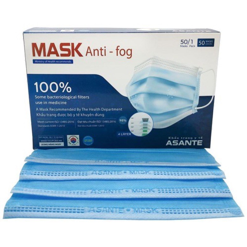 [Mã LIFEXANH03 giảm 10% đơn 500K] Khẩu trang y tế kháng khuẩn 4 lớp ASANTE hộp 50 chiếc