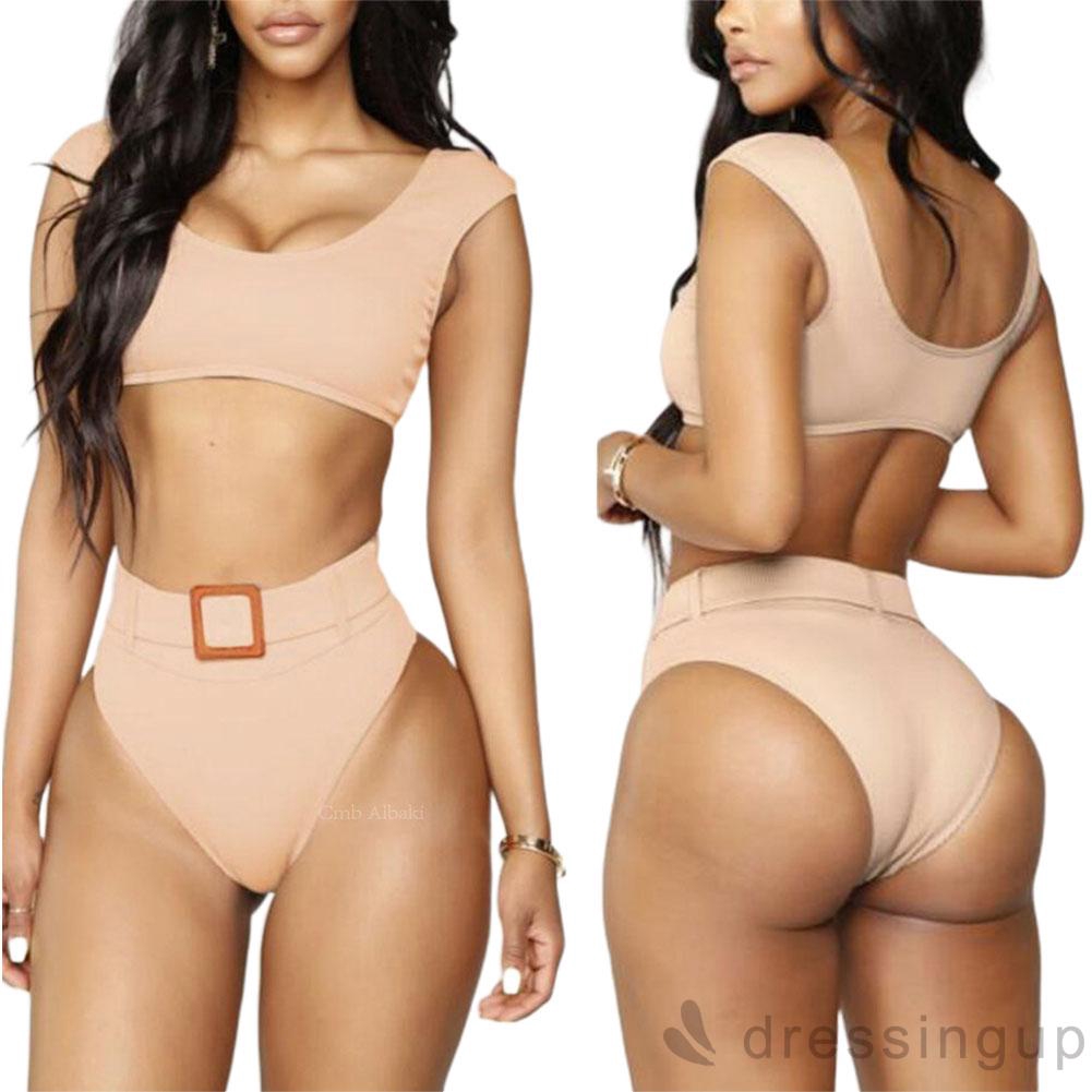 Set Bikini Lưng Cao Màu Trơn Thiết Kế Xẻ Quyến Rũ | BigBuy360 - bigbuy360.vn