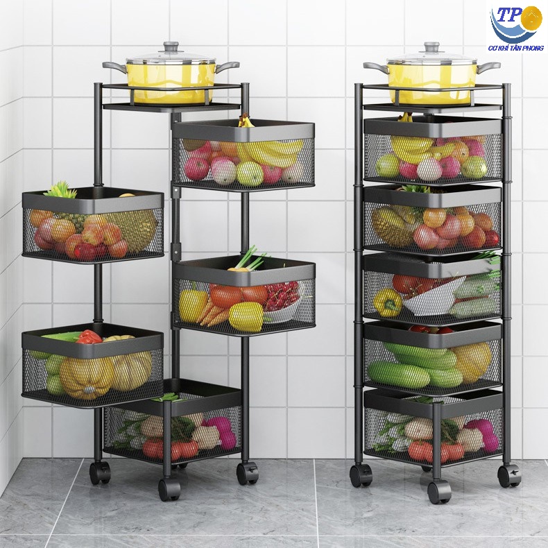 🔥RẺ VÔ ĐỊCH🔥Kệ Xoay Đa Năng 360 Độ Đựng Rau Củ Quả Dáng Vuông Đen,Kệ Đựng Đồ Thông Minh Tiết Kiệm Không Gian bếp