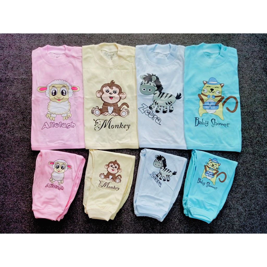 Bộ quần áo ss cài vai dài tay cho bé NB-12m cotton Thái