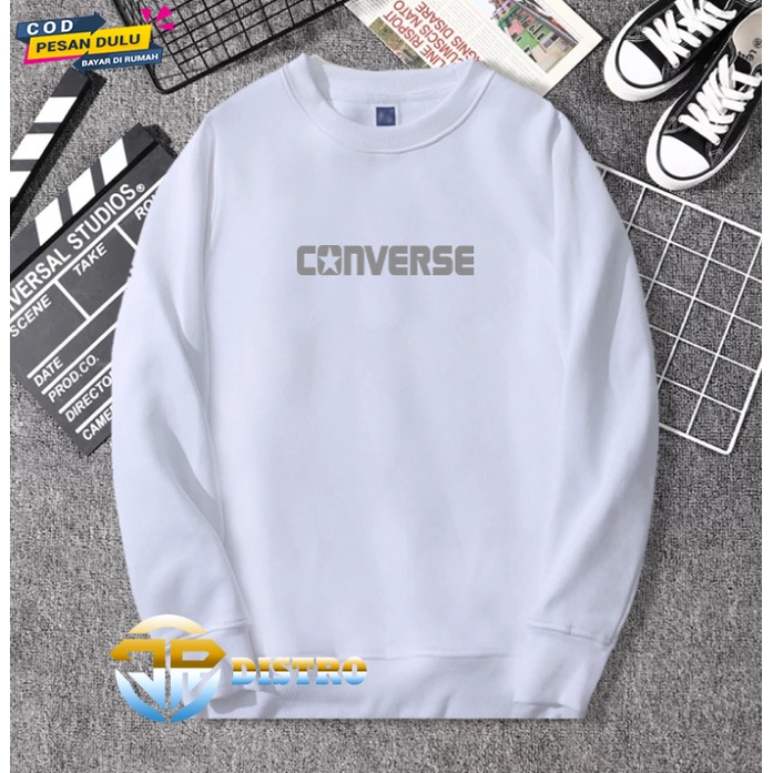 Áo Khoác Sweater In Logo Distro Convers Màu Bạc Thời Trang Cao Cấp Cho Nam Và Nữ