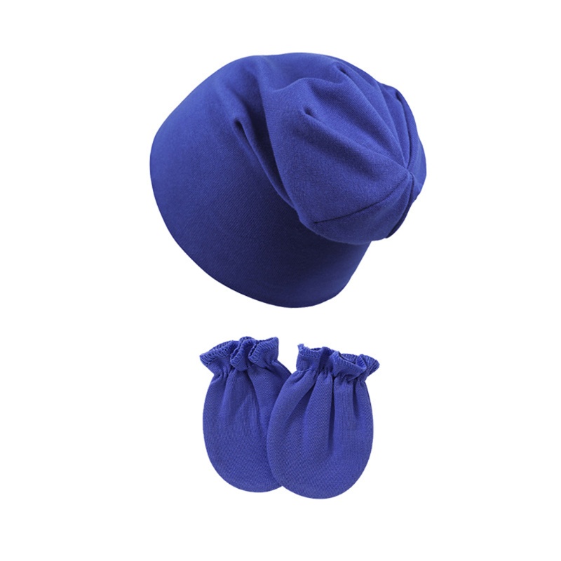 Bộ Găng Tay Cotton + Mũ Beanie Giữ Ấm Chống Trầy Xước Cho Bé Sơ Sinh